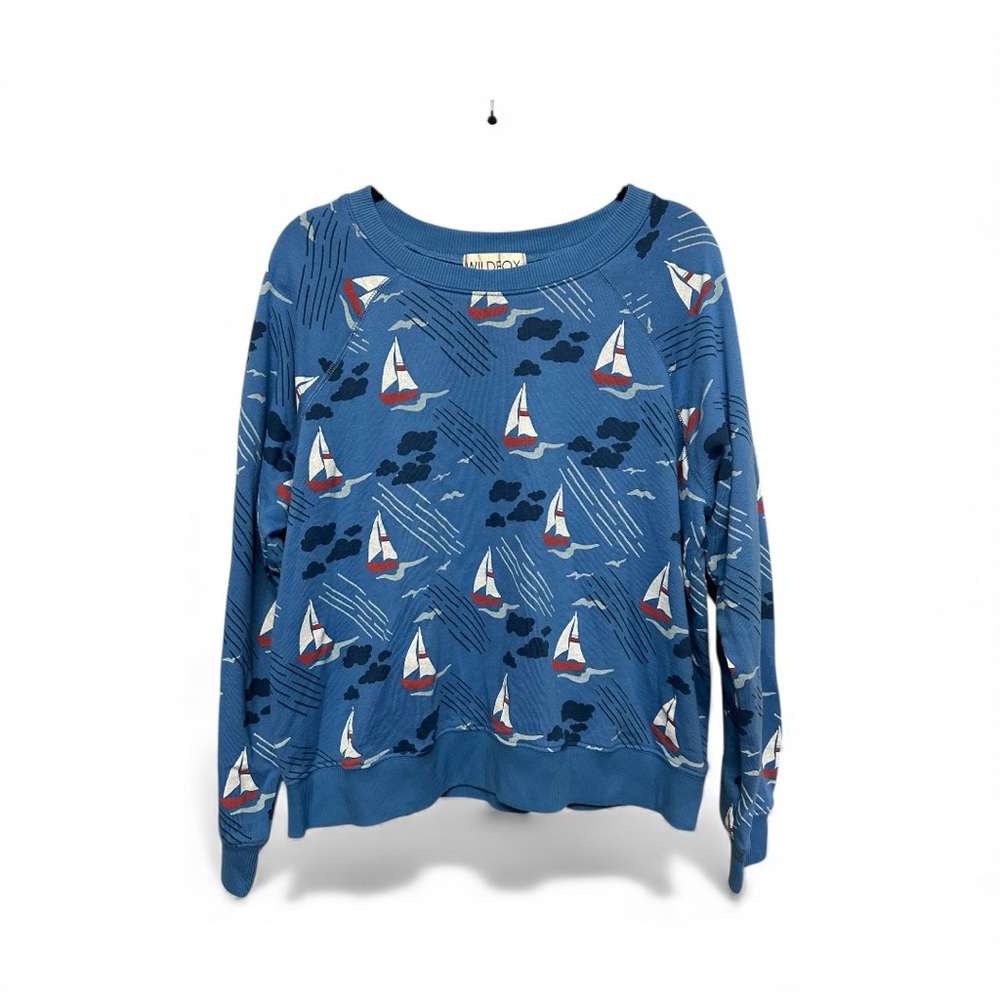 Wildfox Sky Blue Nautical Sailboat Print Slouchy Sweater Size Medium